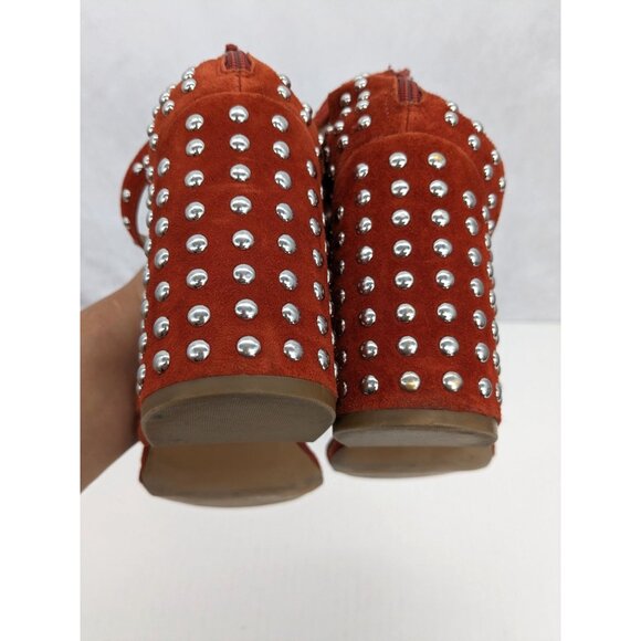Studded Suede Block Heels Sandals Chunky Rust Boho Western Festival Y2K Size 8 - Picture 10 of 12